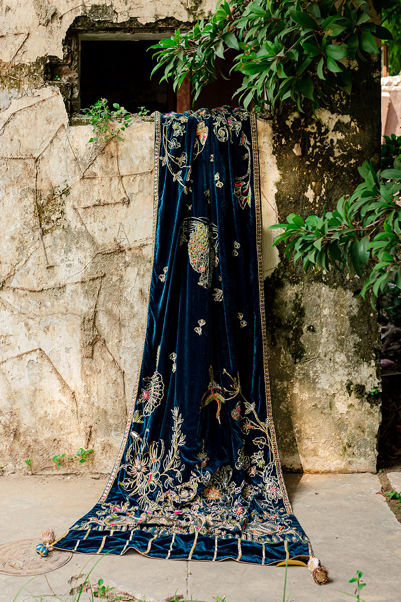 Pakistani Black & Green Embroidered Velvet Silk Sharara (3-Piece) - Image 3