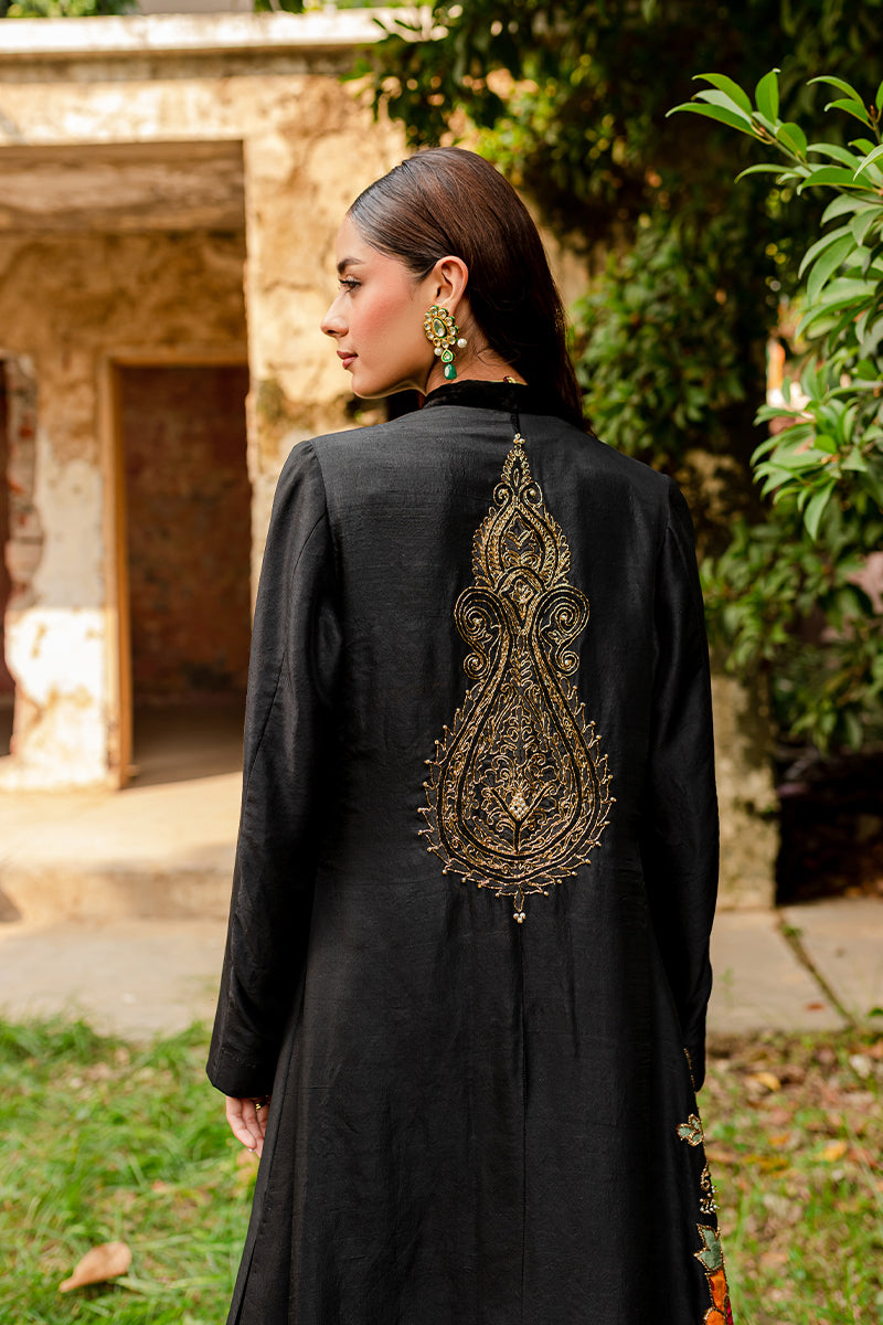 Pakistani Black & Green Embroidered Velvet Silk Sharara (3-Piece) - Image 5