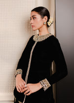 Pakistani Black Bejewelled Velvet Sharara Set (2-Piece) - Image 4