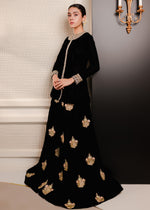 Pakistani Black Bejewelled Velvet Sharara Set (2-Piece) - Image 5