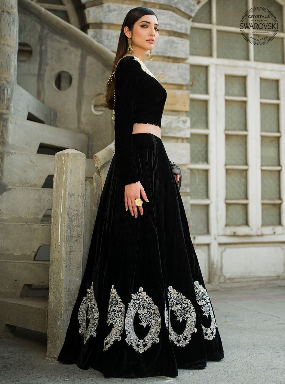 Black Embellished Velvet Choli Sharara (3-Piece) - Image 2