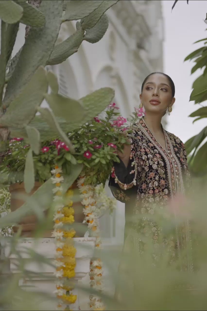 Pakistani Black Zardozi Velvet Short Jacket Sharara (2-Piece) - Image 4