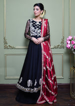Black Embroidered Viscose Peshwas Sharara (3-Piece) - Image 2