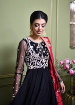 Black Embroidered Viscose Peshwas Sharara (3-Piece) - Image 3