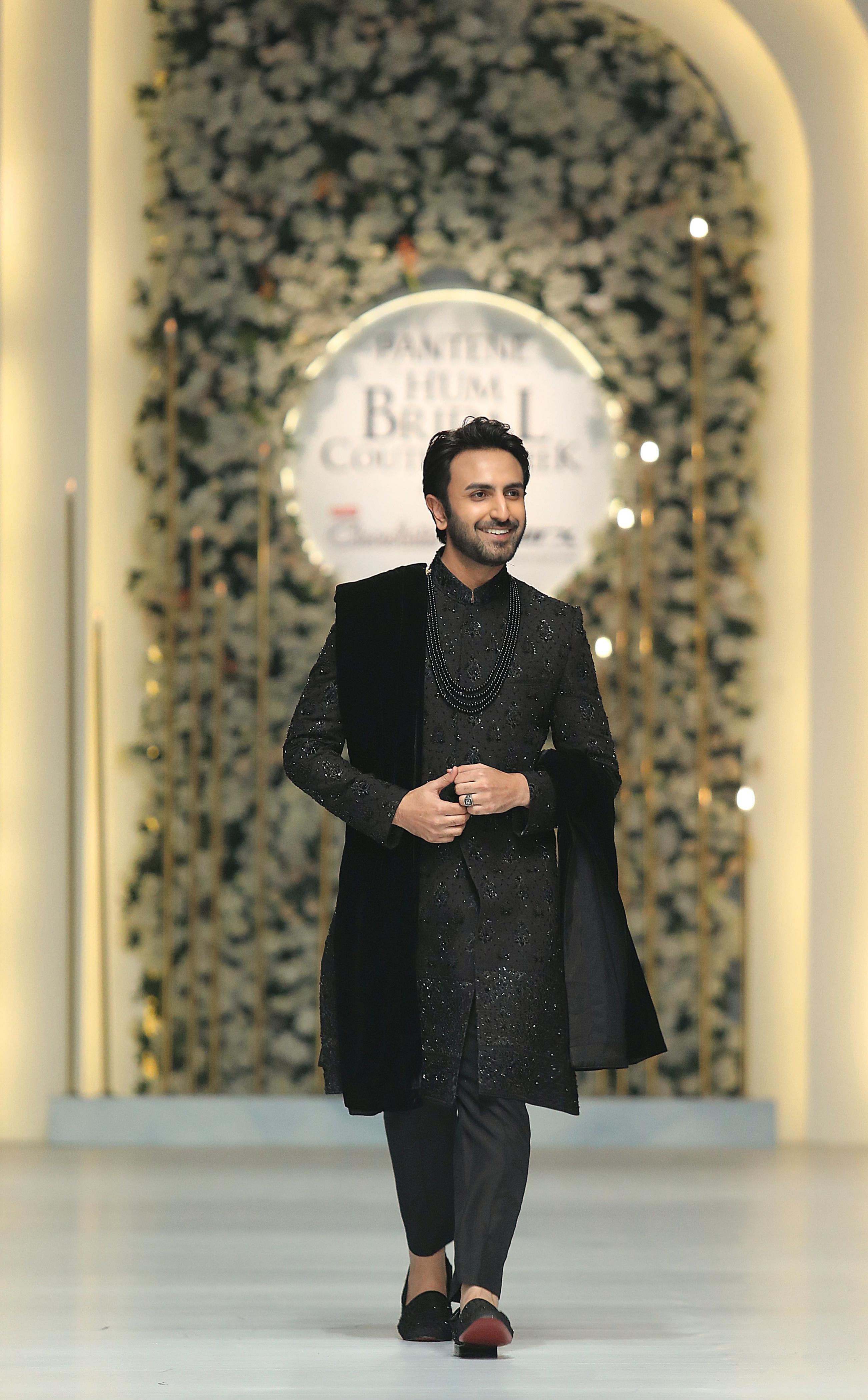 Black Cut Dana Silk-Blend Sherwani (3-Piece) - Image 9