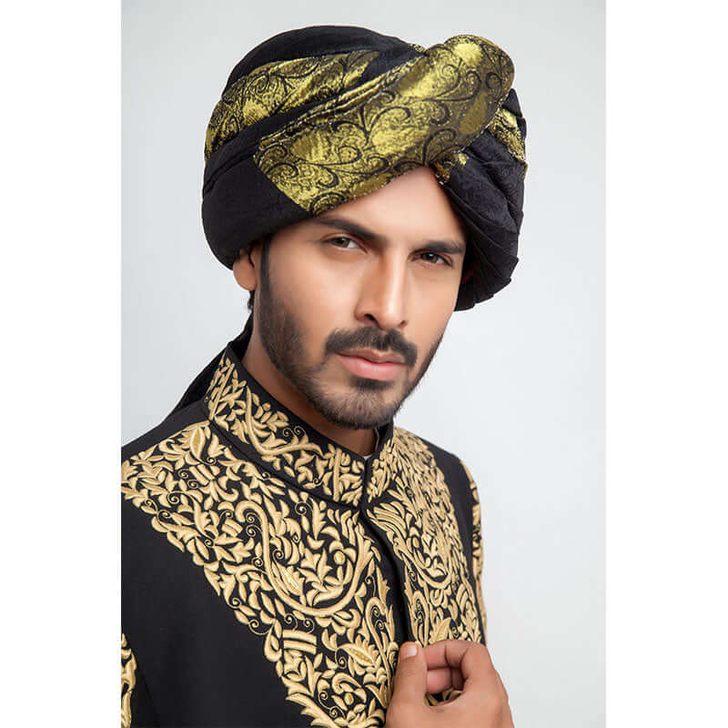 Jet Black Embroidered Silk-Blend Sherwani (3-Piece) - Image 3