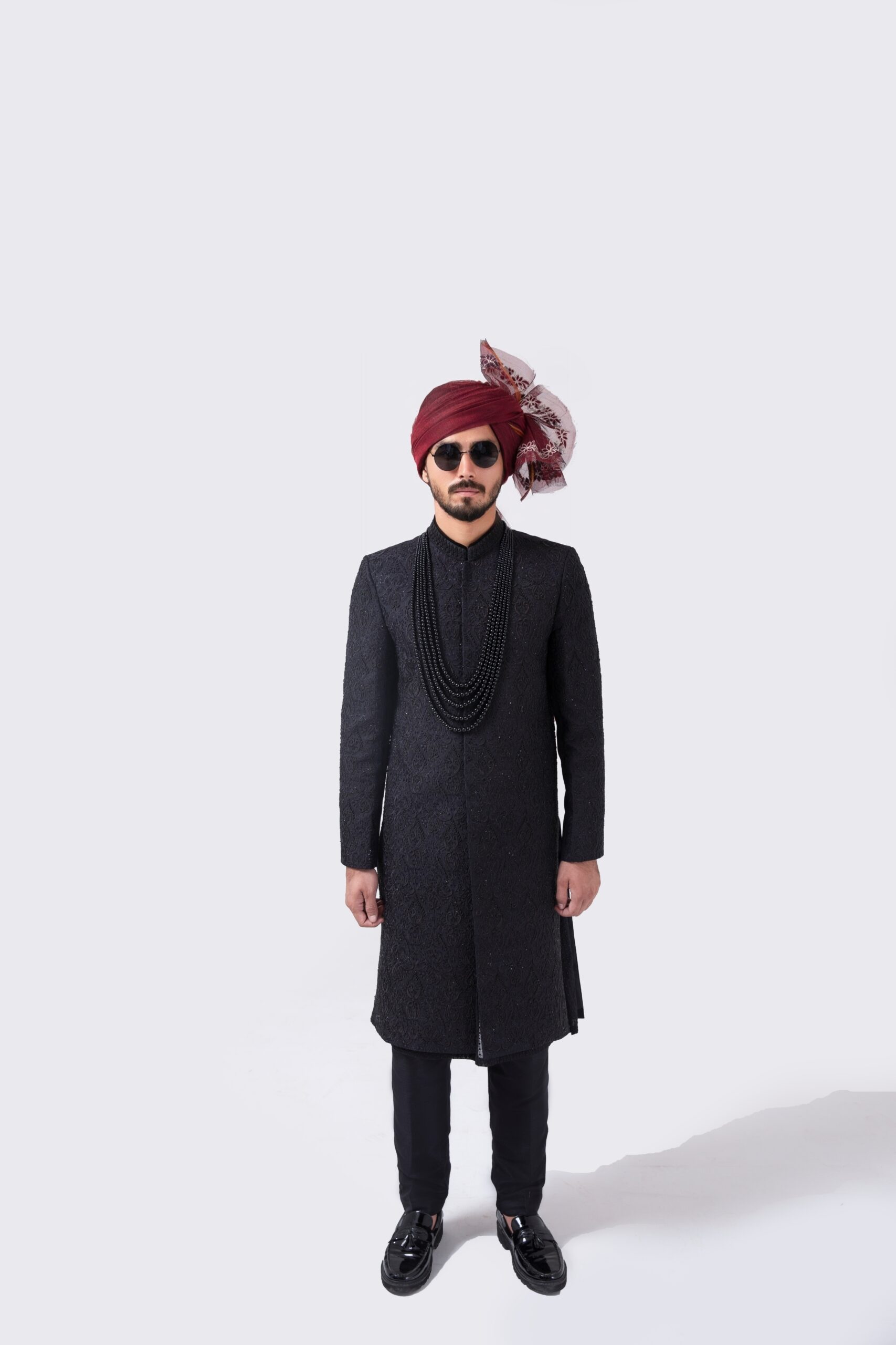 Black Embroidered Silk-Blend Sherwani (2-Piece) - Image 2