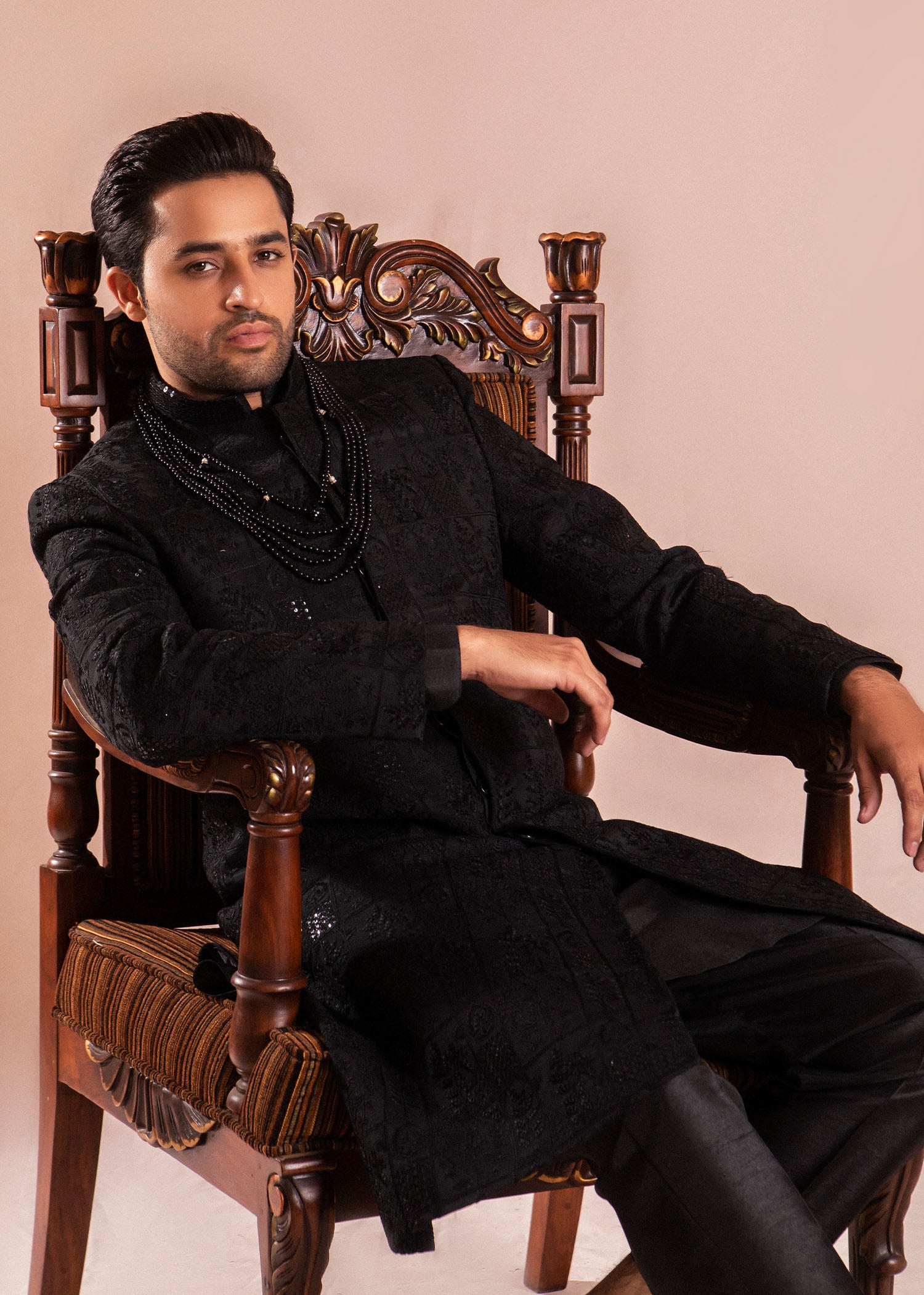 Black Hand Sitara Silk Sherwani (3-Piece) - Image 4