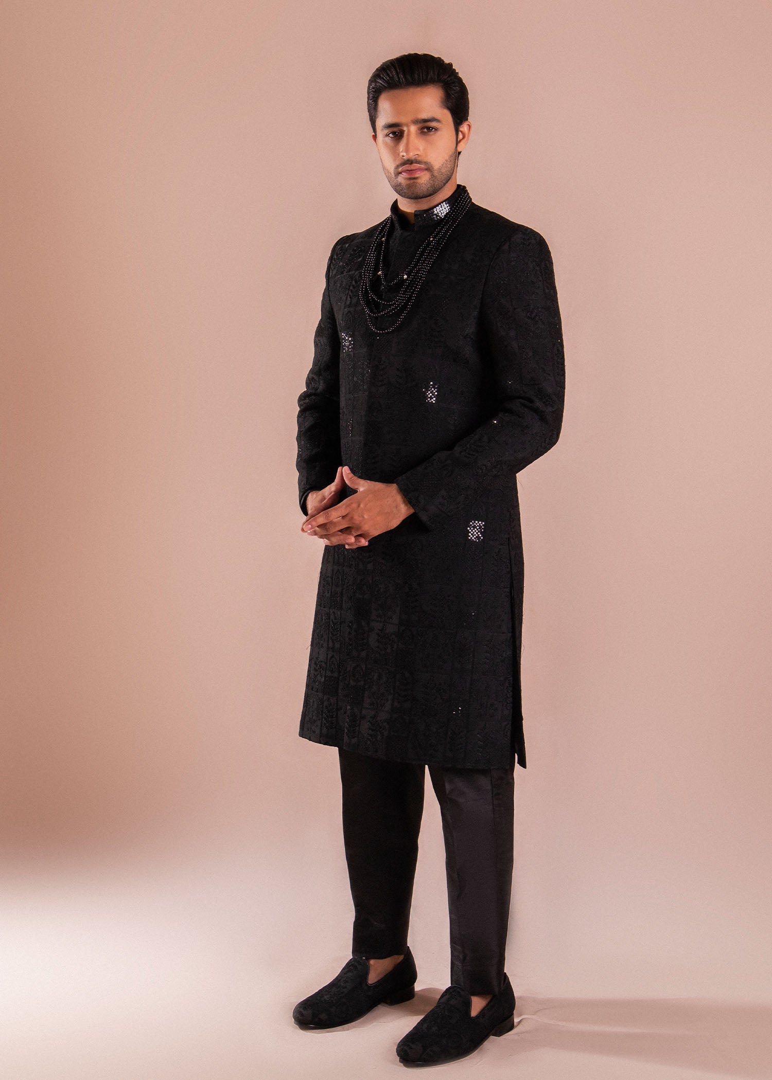 Black Hand Sitara Silk Sherwani (3-Piece) - Image 7