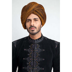 Jet Black Velvet Sherwani with Blue Zardozi (3-Piece) - Image 4