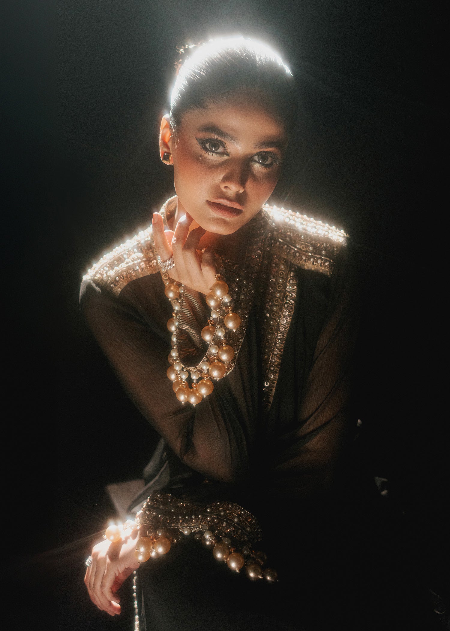 Black Zardozi Embroidered Chiffon Asymmetrical Shirt (3-Piece) - Image 7