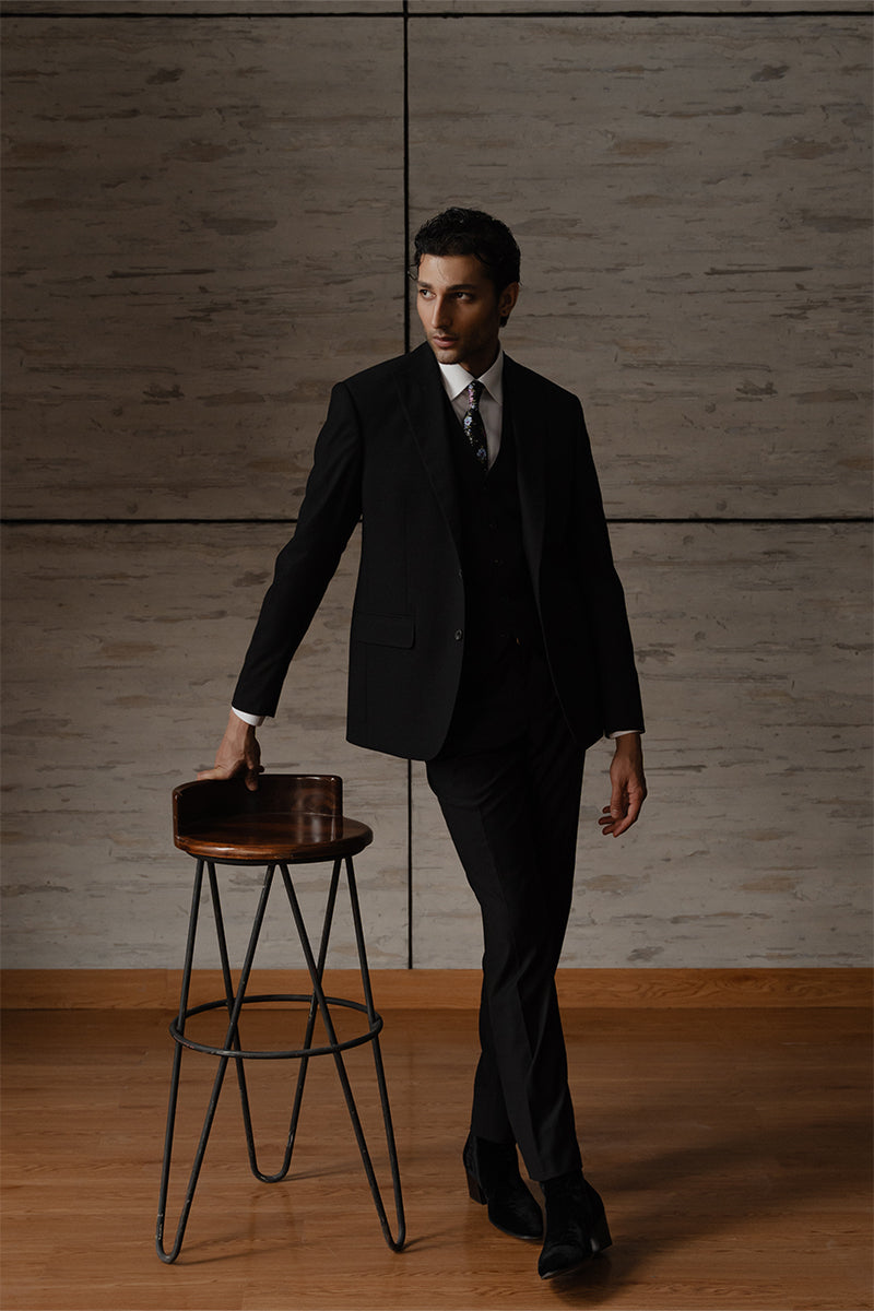 Charcoal Black Tropical Italian Fabric 3-Piece Suit - Image 1