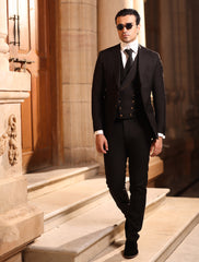 Black Wool 3-Piece Suit with Double-Breasted Waistcoat (3-Piece) - Image 3