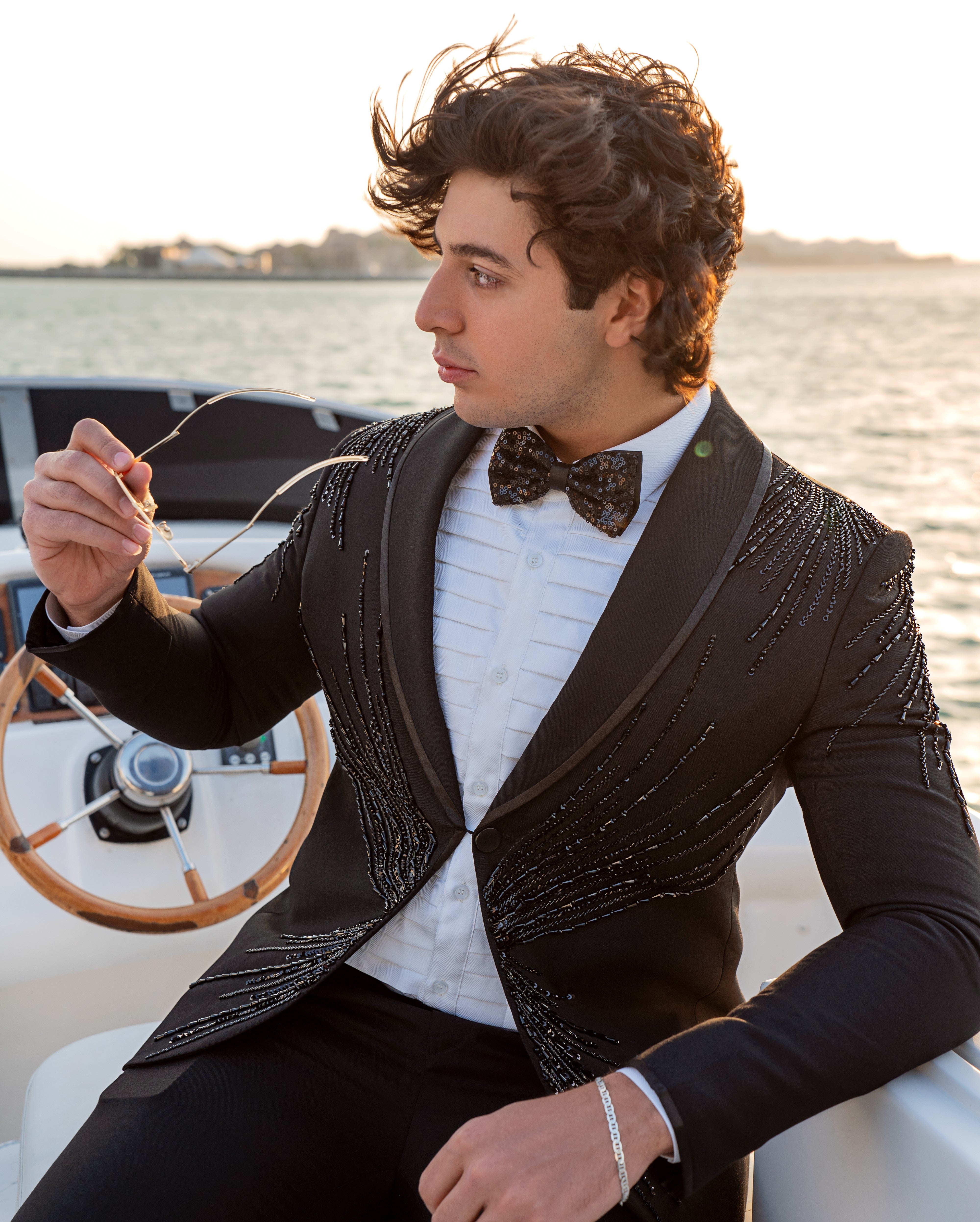 Black Embellished Cashmere Wool Tuxedo (3-Piece) - Image 2