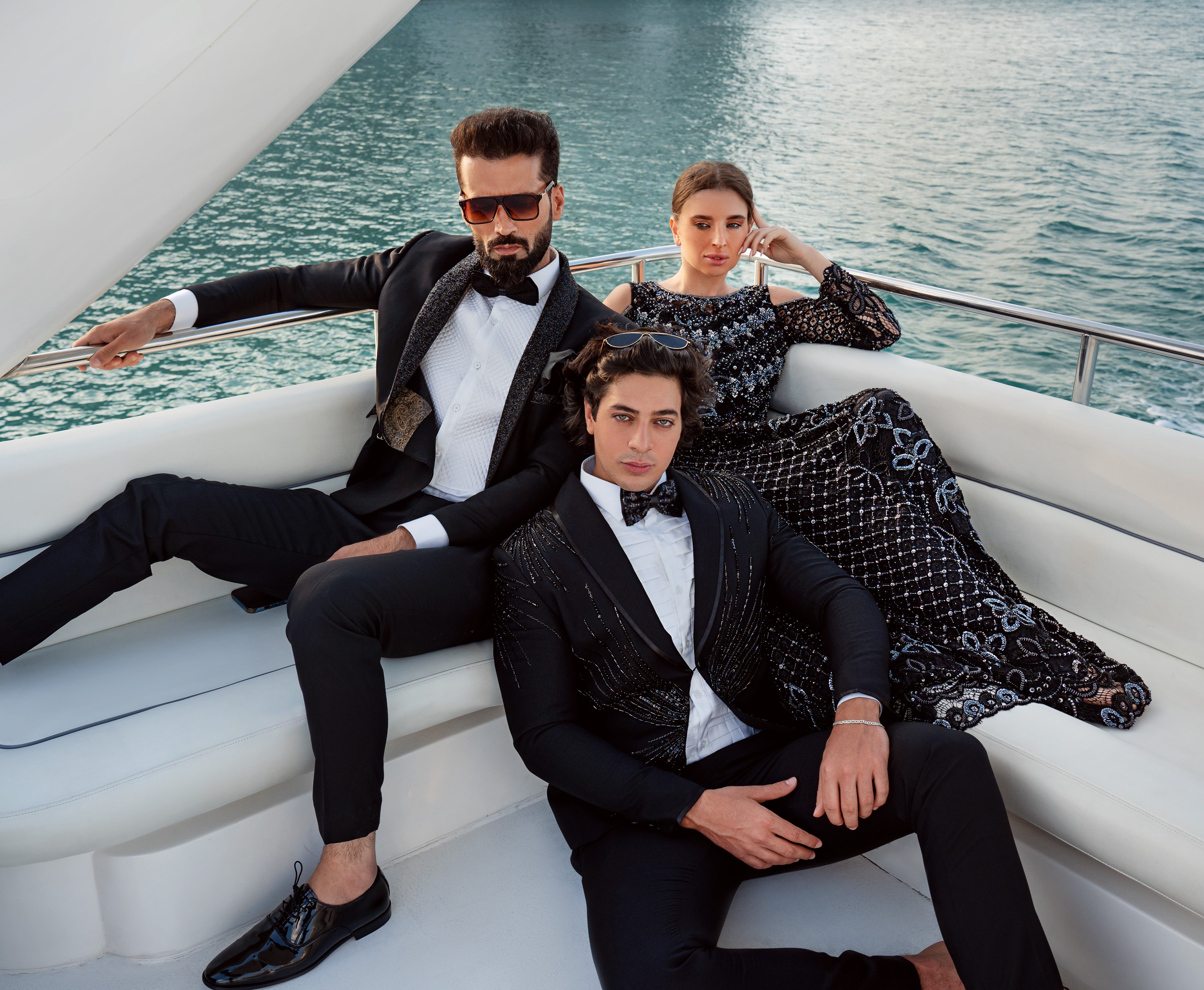 Black Embellished Cashmere Wool Tuxedo (3-Piece) - Image 3