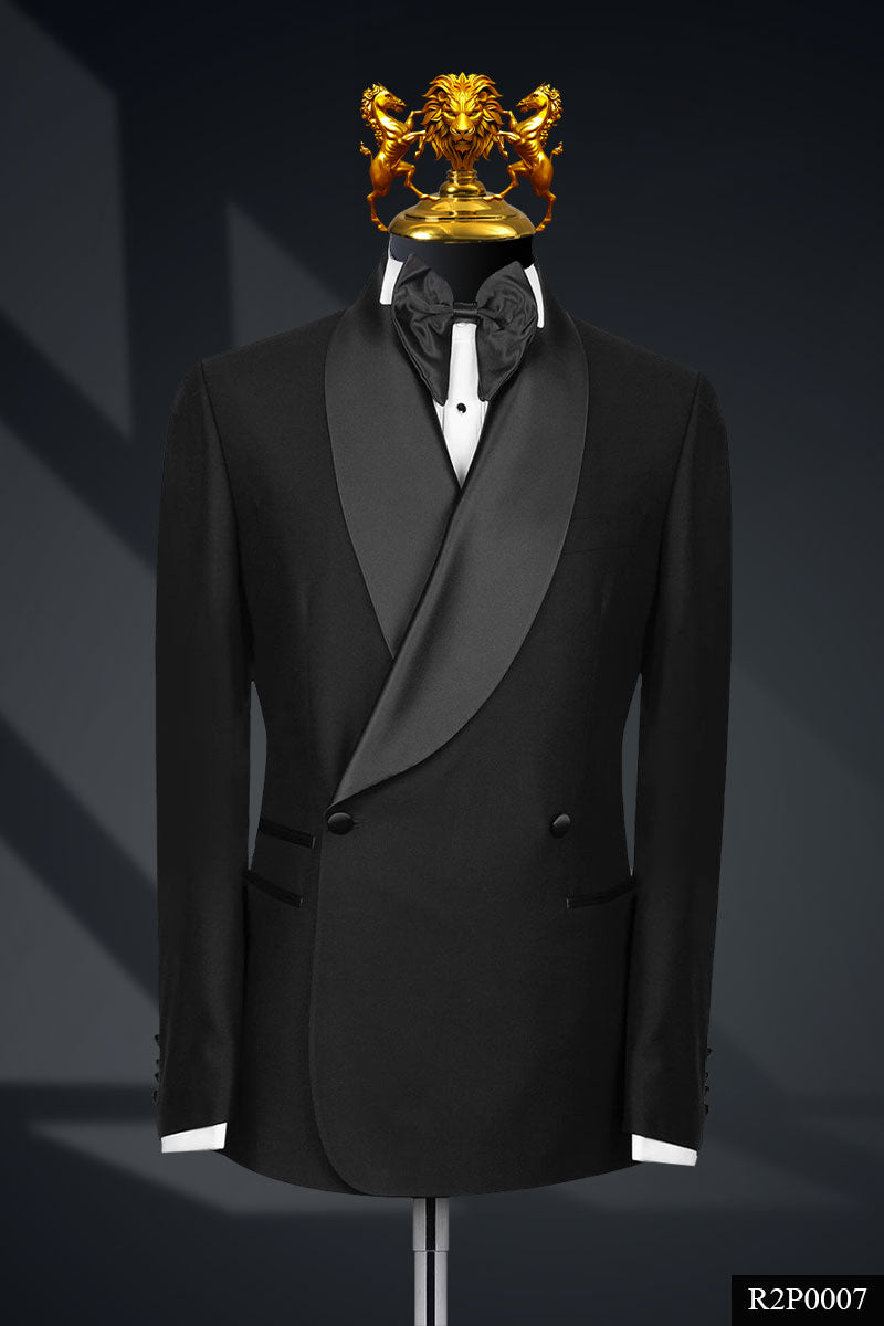Midnight Black Satin-Accented Italian Tuxedo Suit (2-Piece) - Image 1