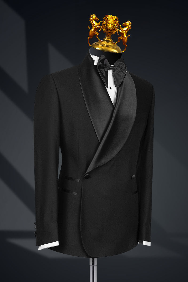 Midnight Black Satin-Accented Italian Tuxedo Suit (2-Piece) - Image 2