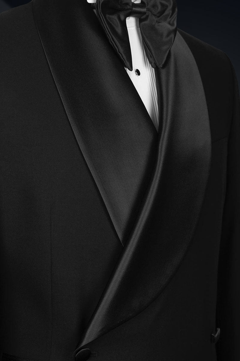 Midnight Black Satin-Accented Italian Tuxedo Suit (2-Piece) - Image 3
