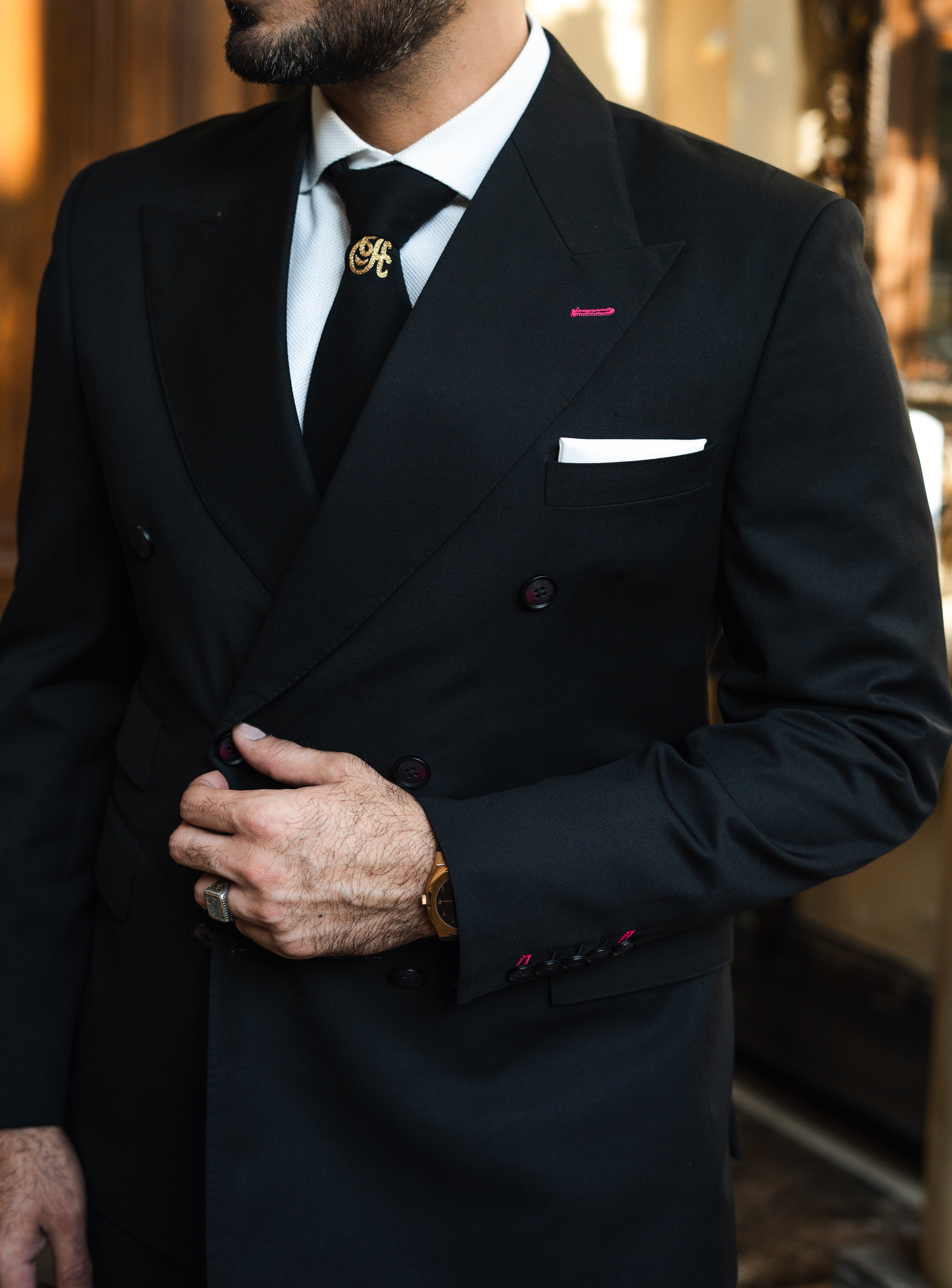 Black Italian Wool Double-Breasted Suit (3-Piece) - Image 3