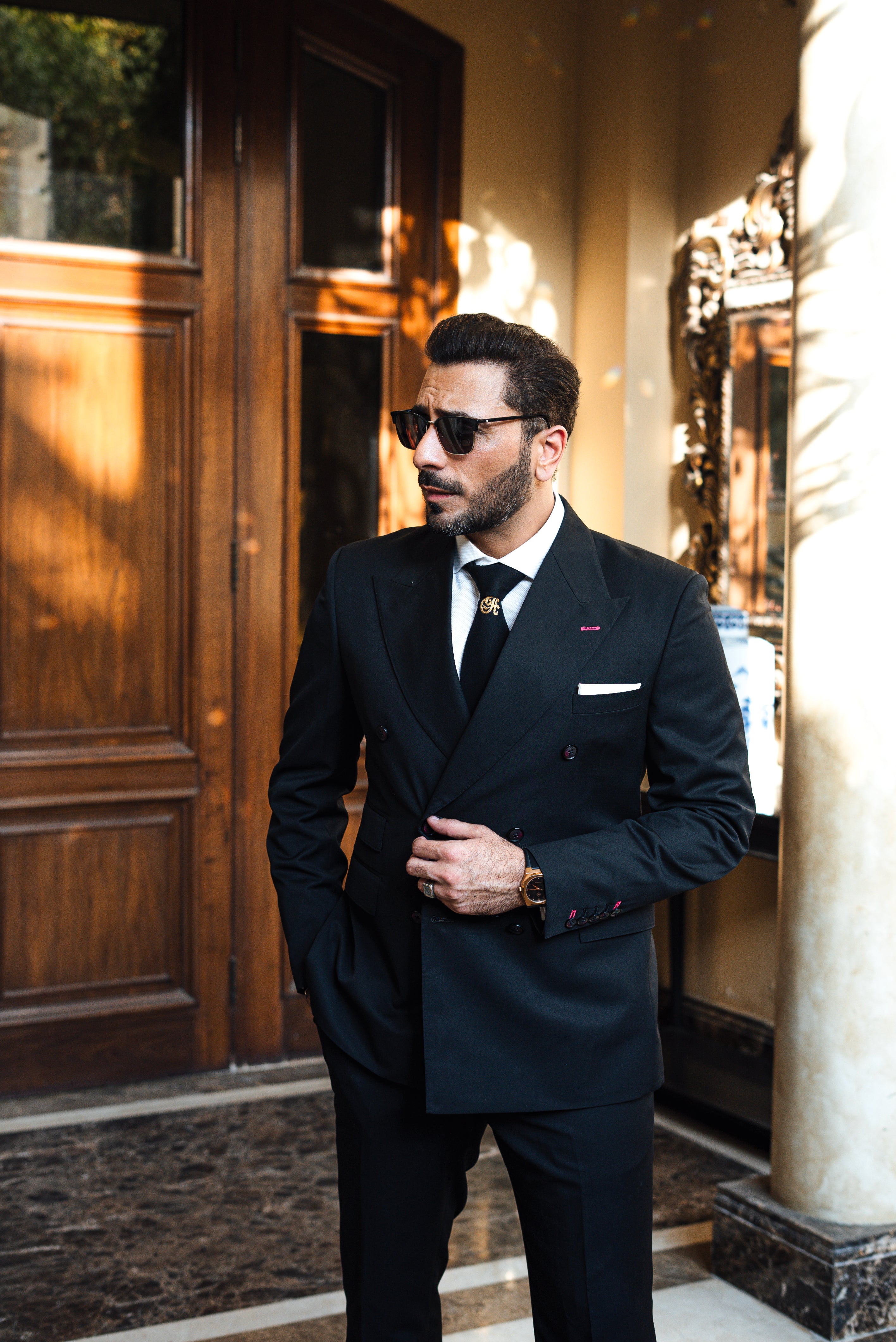 Black Italian Wool Double-Breasted Suit (3-Piece) - Image 4