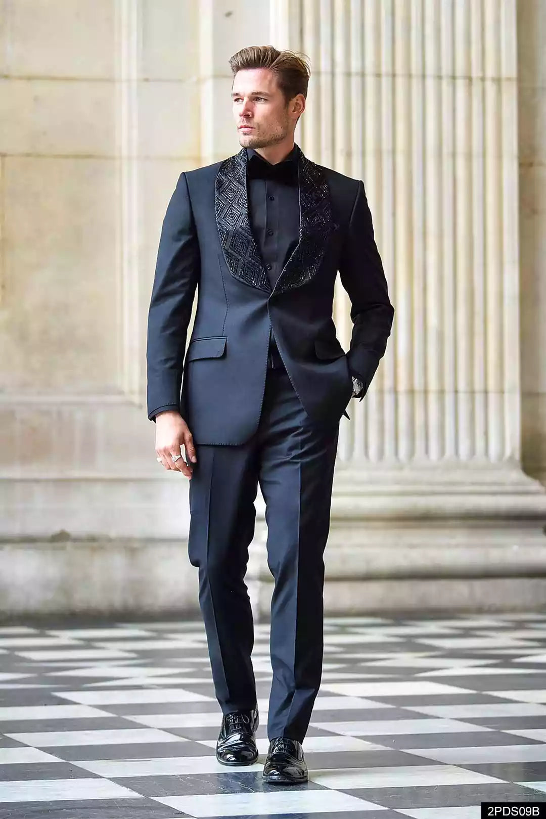 Black Embellished Suiting Fabric Tuxedo (2-Piece) - Image 1