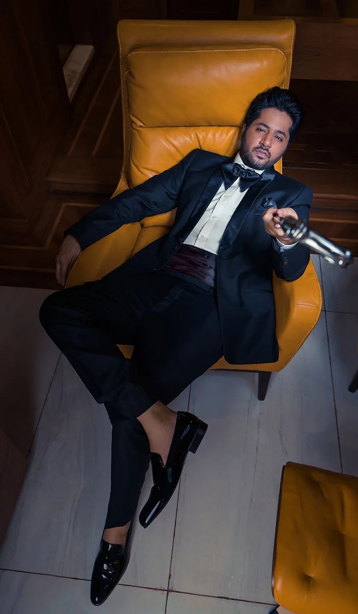 Black Satin Lapel Wool Tuxedo Suit (3-Piece) - Image 1