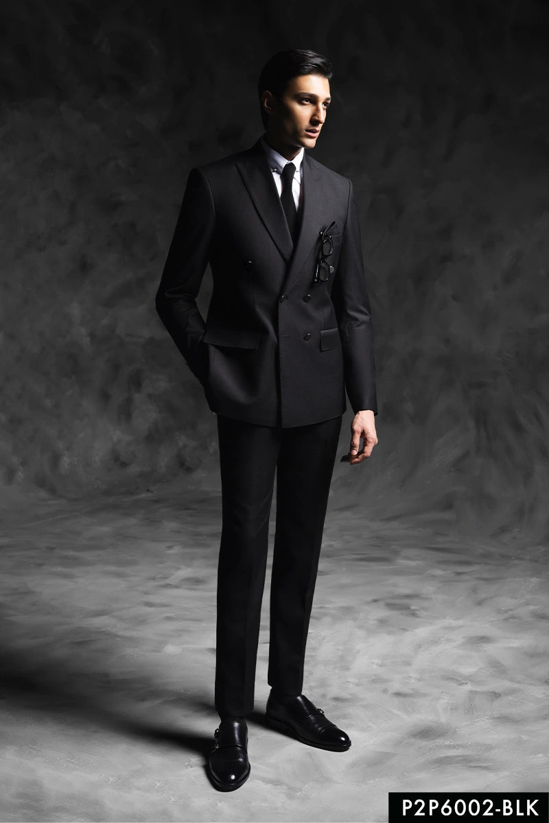 Black Hem-Stitched Wool Tuxedo Suit (2-Piece) - Image 1