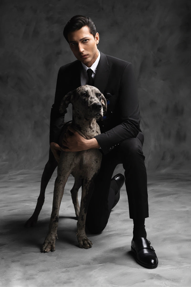 Black Hem-Stitched Wool Tuxedo Suit (2-Piece) - Image 3