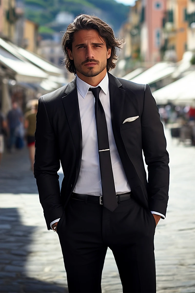 Black Suiting Wool Two-Piece Suit (2-Piece) - Image 2