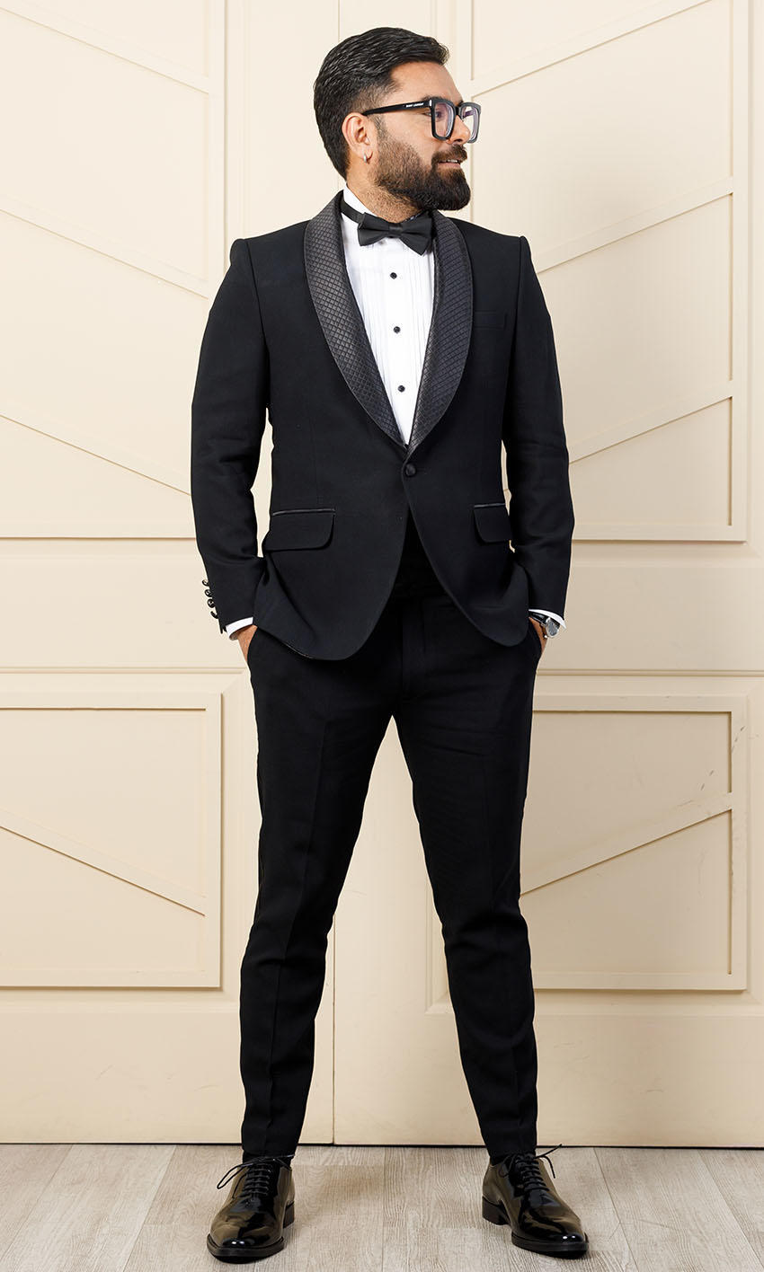 Black Textured Lapel Wool Tuxedo (2-Piece) - Image 1