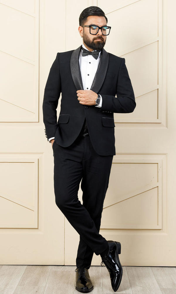 Black Textured Lapel Wool Tuxedo (2-Piece) - Image 3