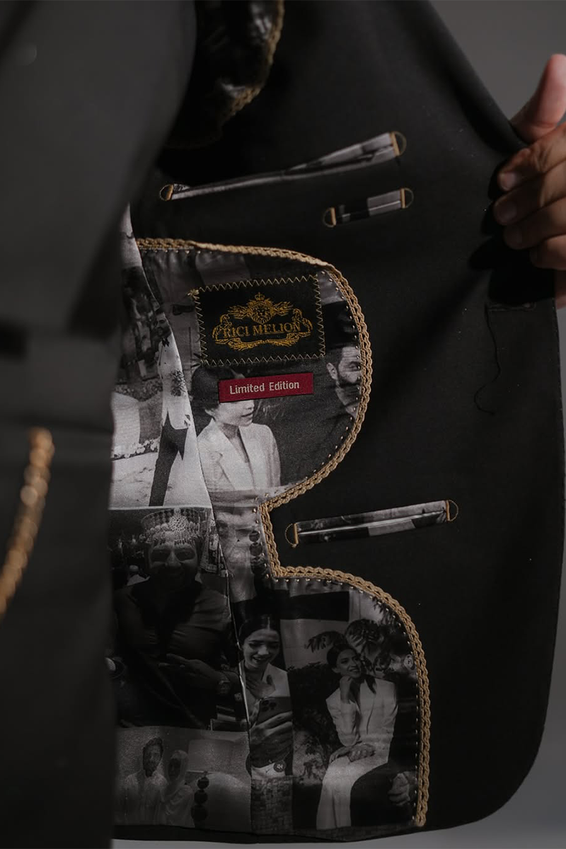 Black Embroidered Premium Suiting 3-Piece Groom Suit - Image 2