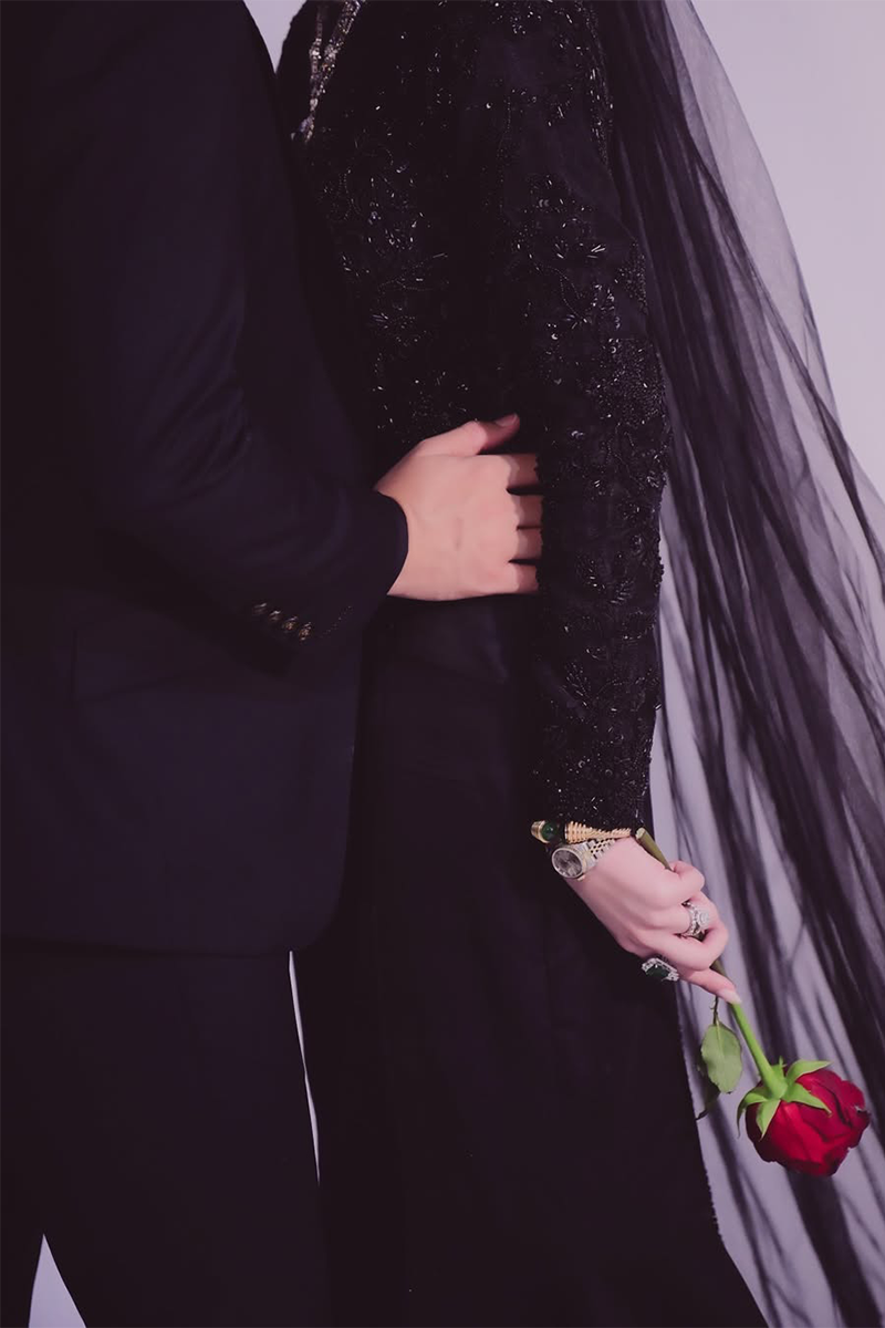 Black Embroidered Premium Suiting 3-Piece Groom Suit - Image 5