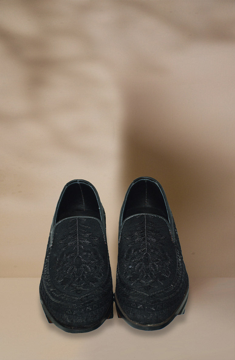 Black Hand-Embellished Brocade Awami Waistcoat (3-Piece) - Image 12