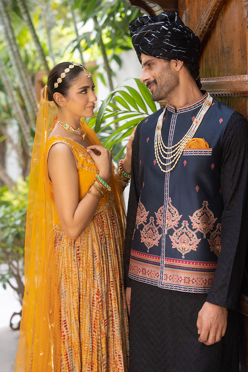 Black Chikan Embroidered Kurta Pajama with Waistcoat (3-Piece) - Image 4