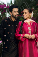 Black Embroidered Suiting Fabric Waistcoat Kurta (3-Piece) - Image 4