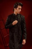 Black Embroidered Organza Jacket with Silk Kurta Pajama (3-Piece) - Image 4