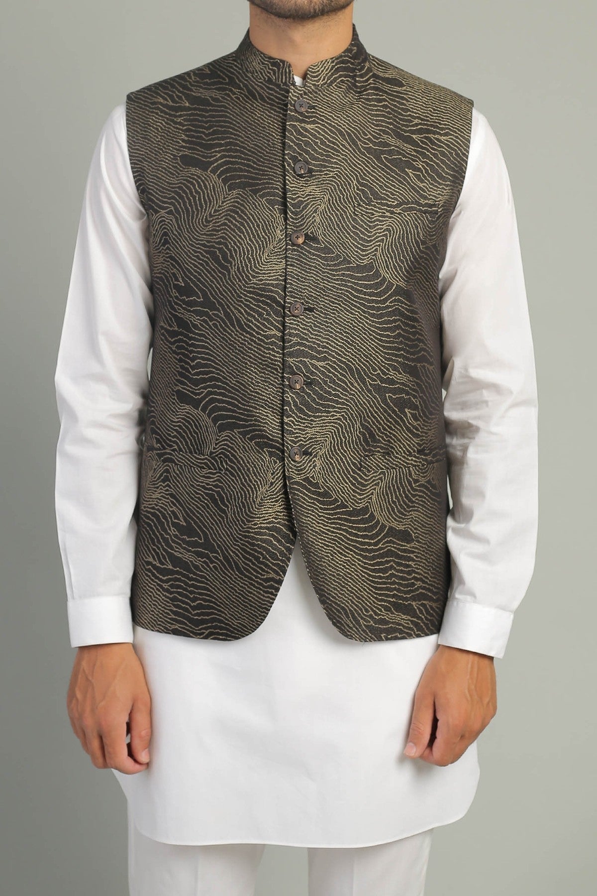 Black Embroidered Poly-Viscose Waistcoat (3-Piece) - Image 1