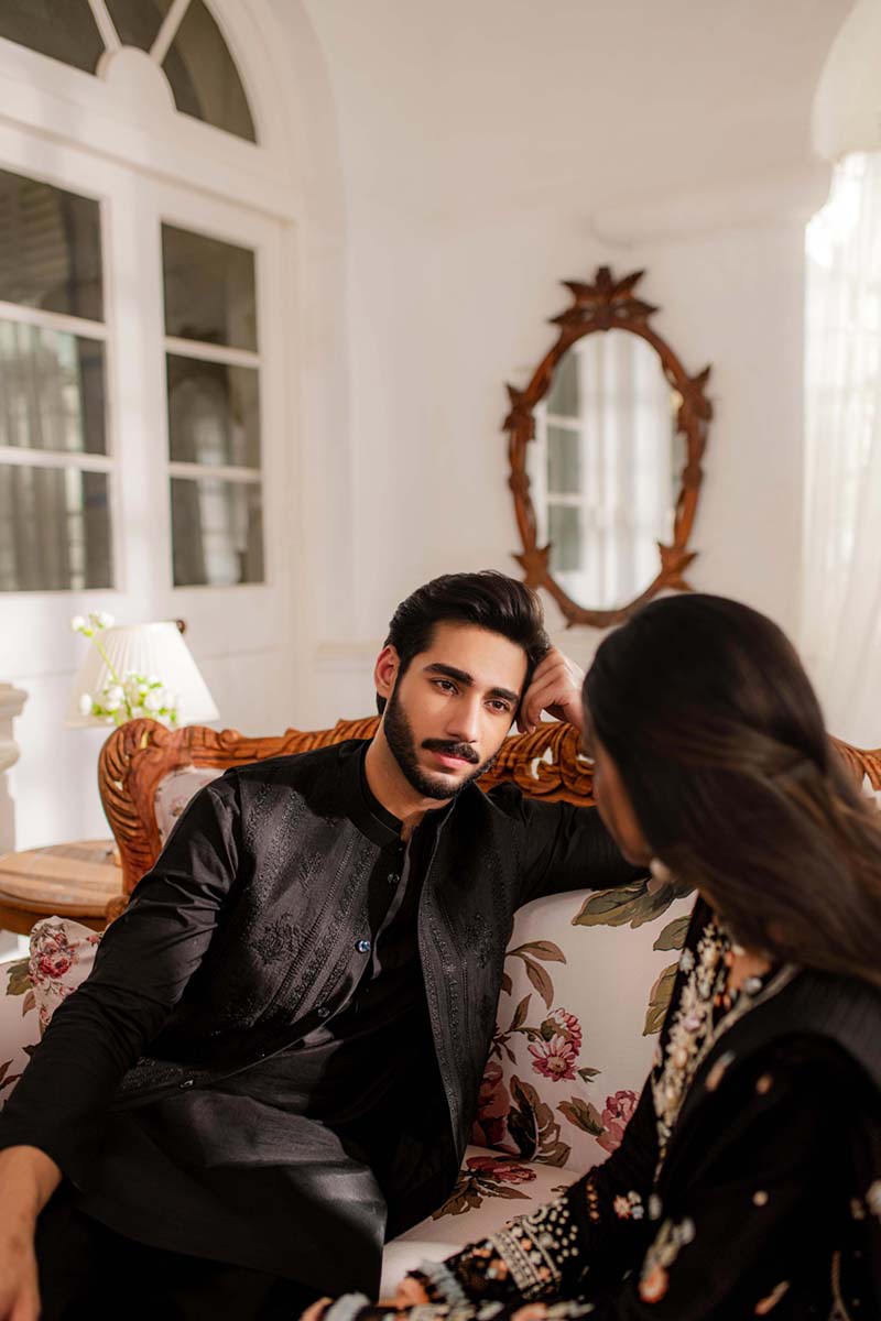 Black Embroidered Raw Silk Waistcoat (3-Piece) - Image 2