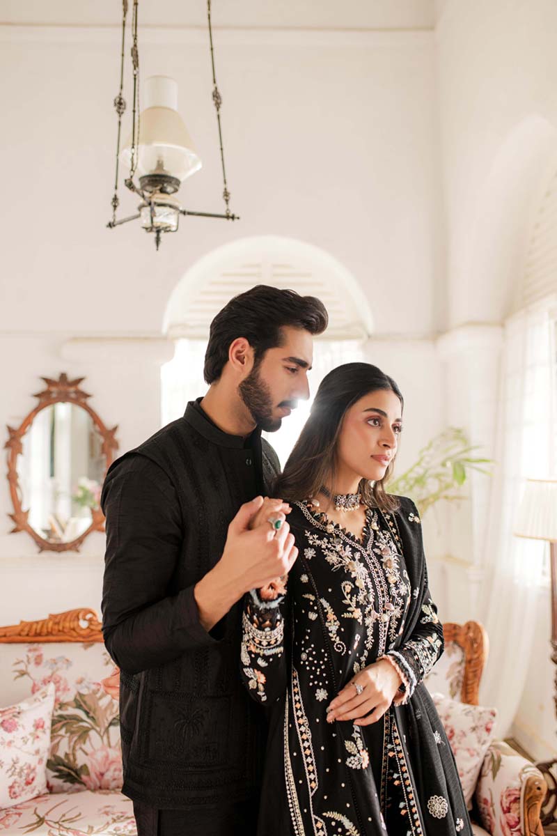 Black Embroidered Raw Silk Waistcoat (3-Piece) - Image 3