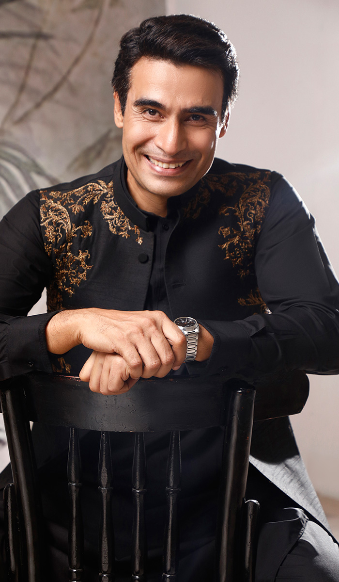 Deep Black Hand Embroidered Raw Silk Waistcoat (3-Piece) - Image 1