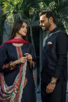 Black Embroidered Raw Silk Waistcoat Kurta (3-Piece) - Image 8