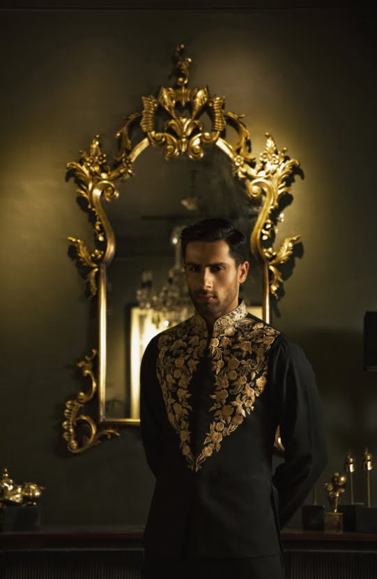 Black Embroidered Silk-Blend Waistcoat Kurta (3-Piece) - Image 1