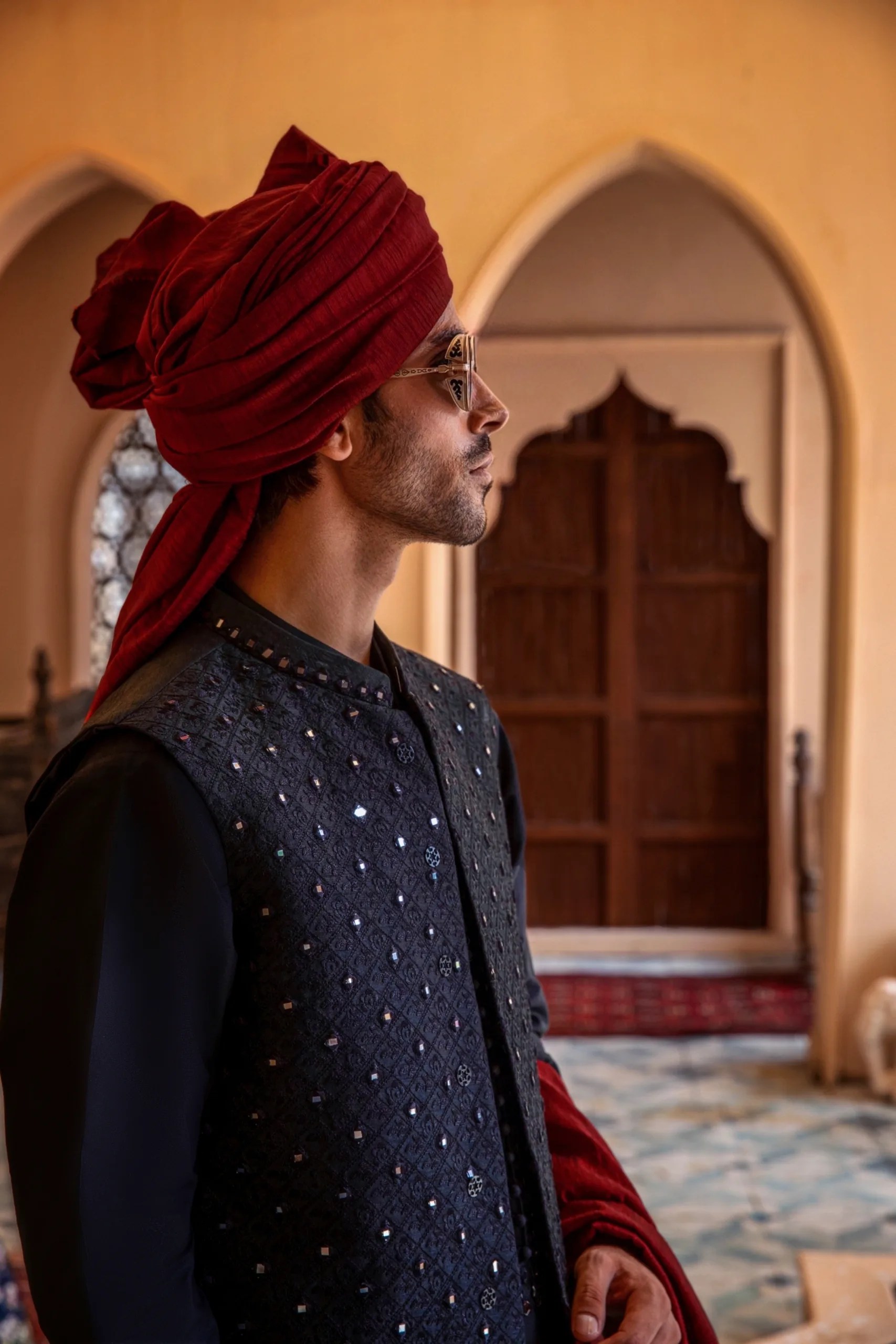 Black Mirrorwork Silk-Blend Waistcoat (3-Piece) - Image 3