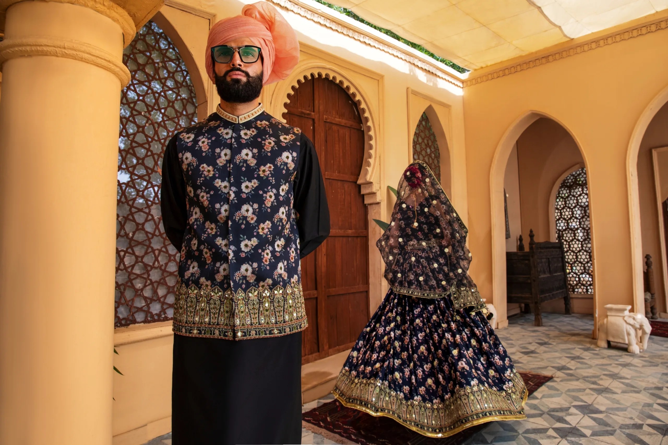 Black Floral Embroidered Silk-Blend Waistcoat (3-Piece) - Image 3