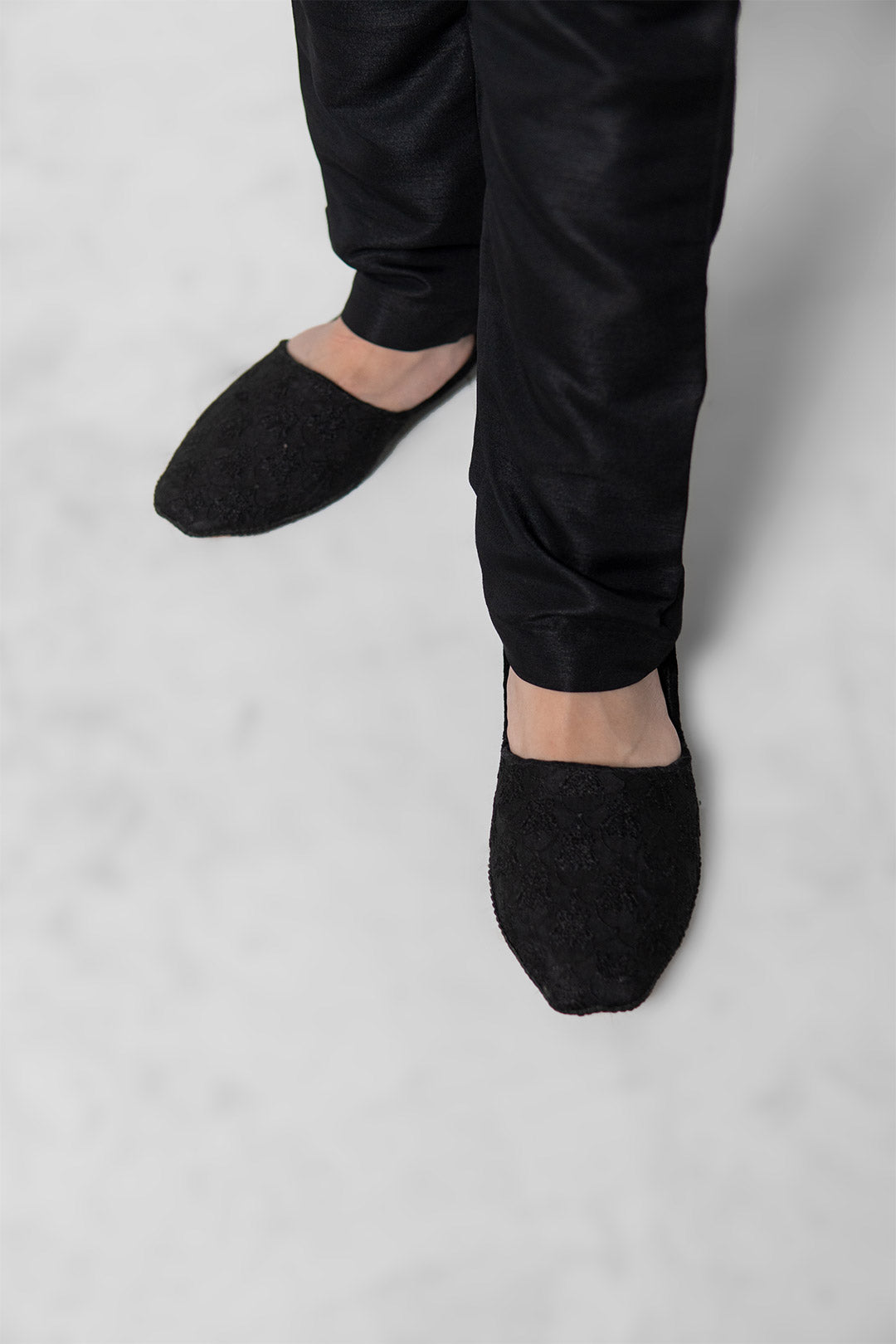 Black Jacquard Embroidered Awami Waistcoat (3-Piece) - Image 9