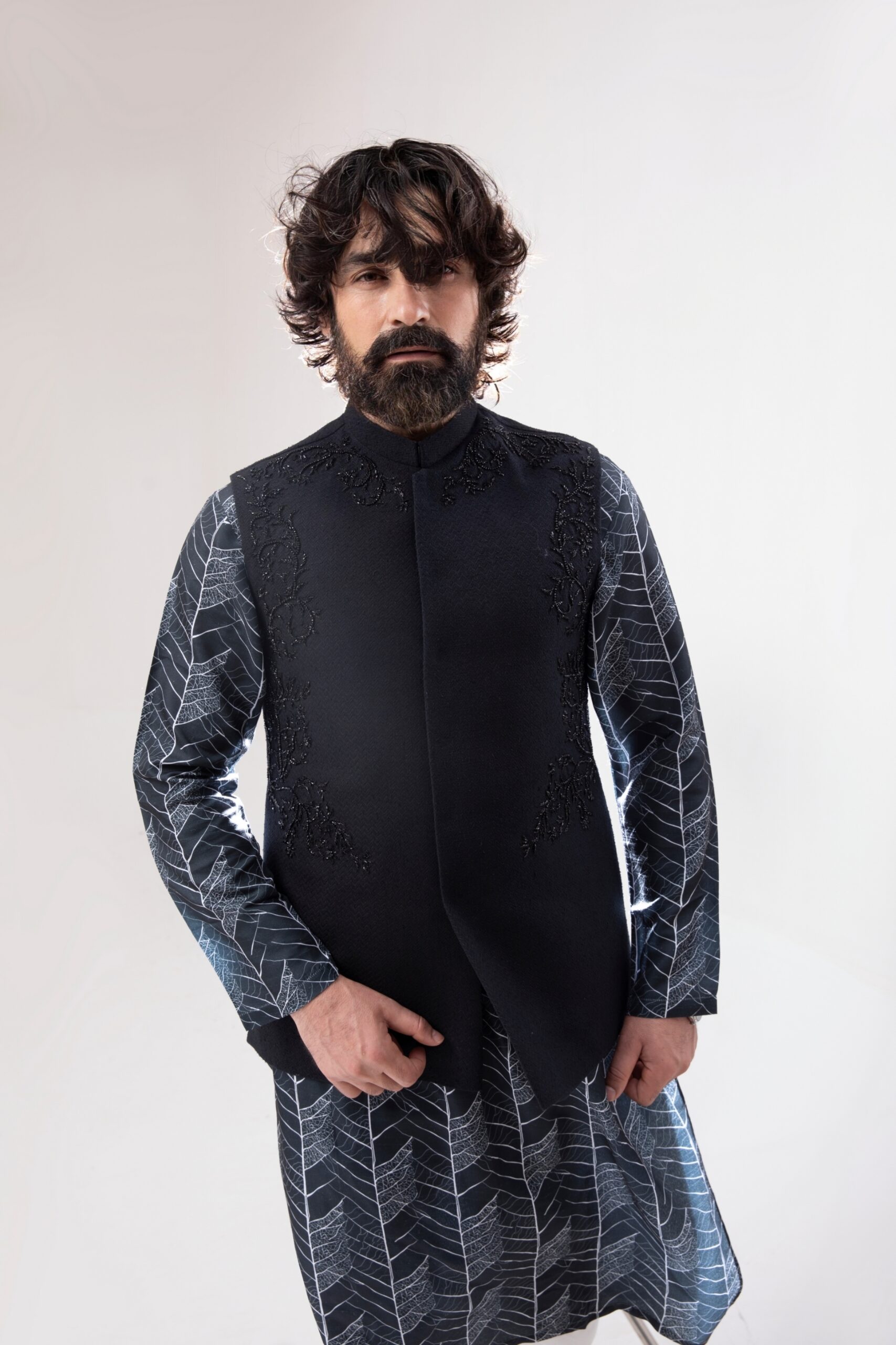 Black Embroidered Suiting Waistcoat (3-Piece) - Image 1