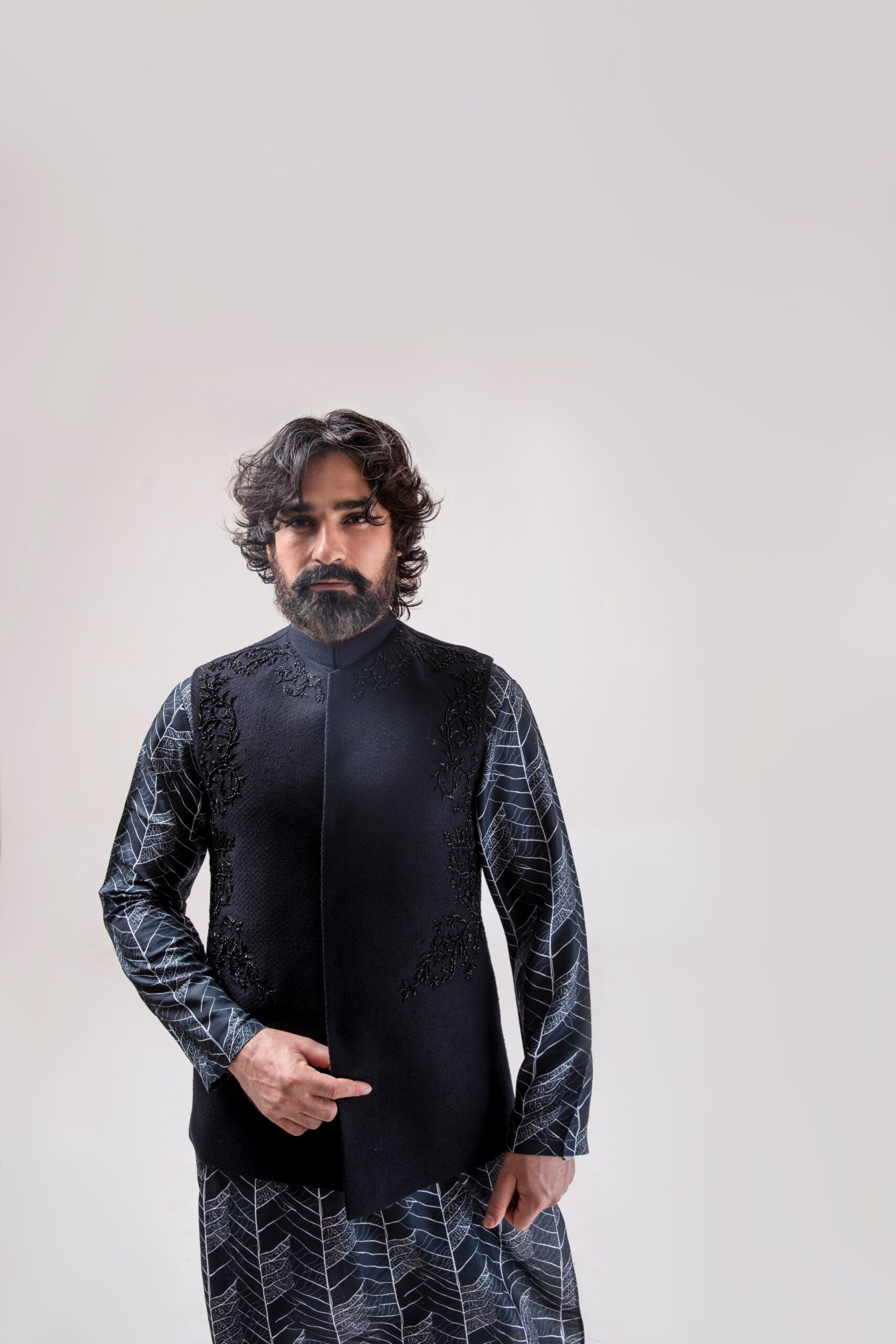 Black Embroidered Suiting Waistcoat (3-Piece) - Image 2