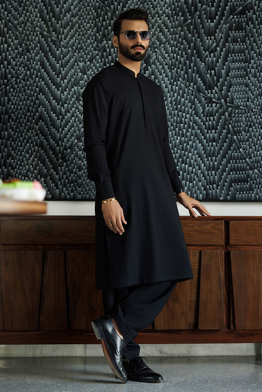 Black Embroidered Suiting Fabric Waistcoat (1-Pc) - Image 2