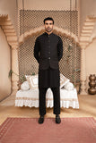 Black Blended Kurta Trouser with TR Waistcoat (3-Piece) - Image 2